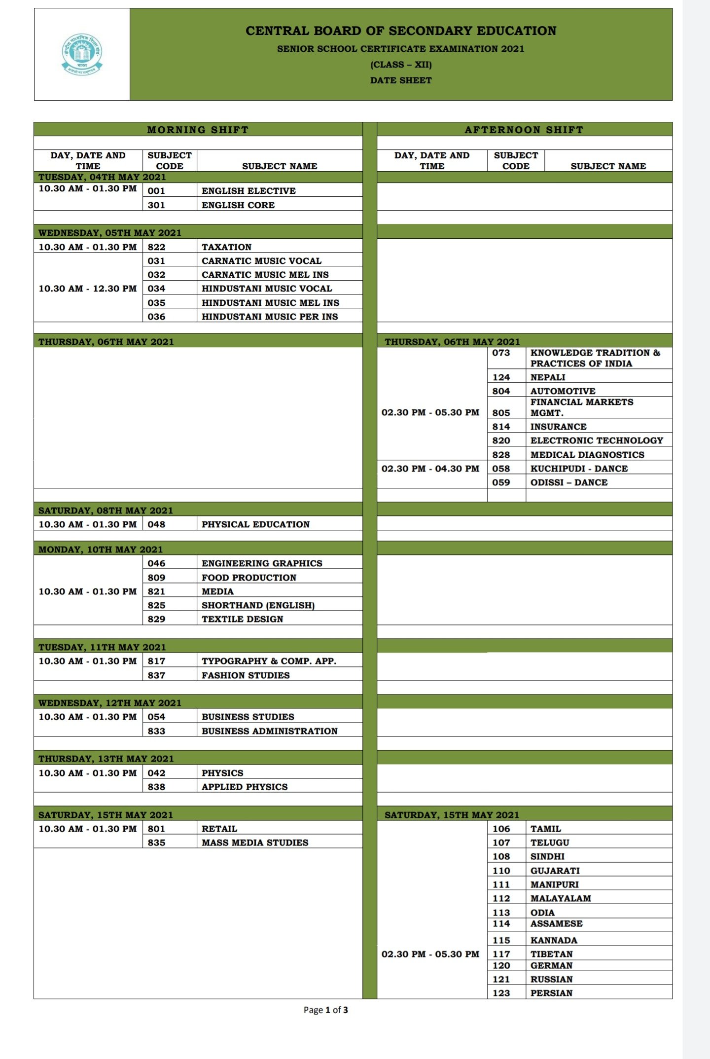 Cbse 12th Date Sheet 2021 Out Check Exam Date Time Table For Science Commerce Arts Collegedekho By knowing and analysing this examination schedule, students can make effective study plan for the preparations of their maharashtra board class 10th exam 2020. cbse 12th date sheet 2021 out check